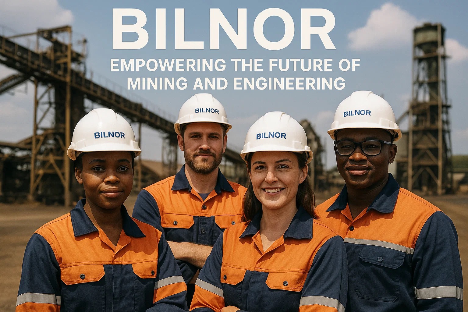 image showing a group of mine workers, two men and two women