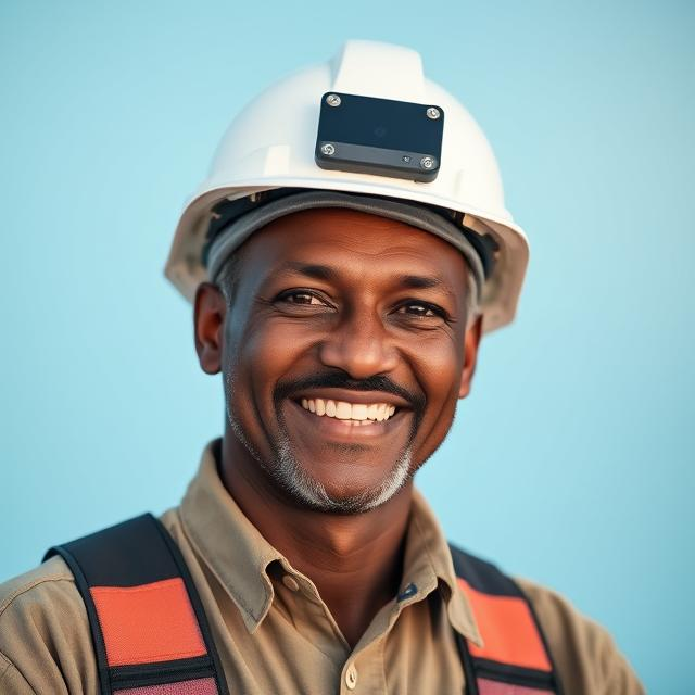 smiling mine worker wearing hardhat